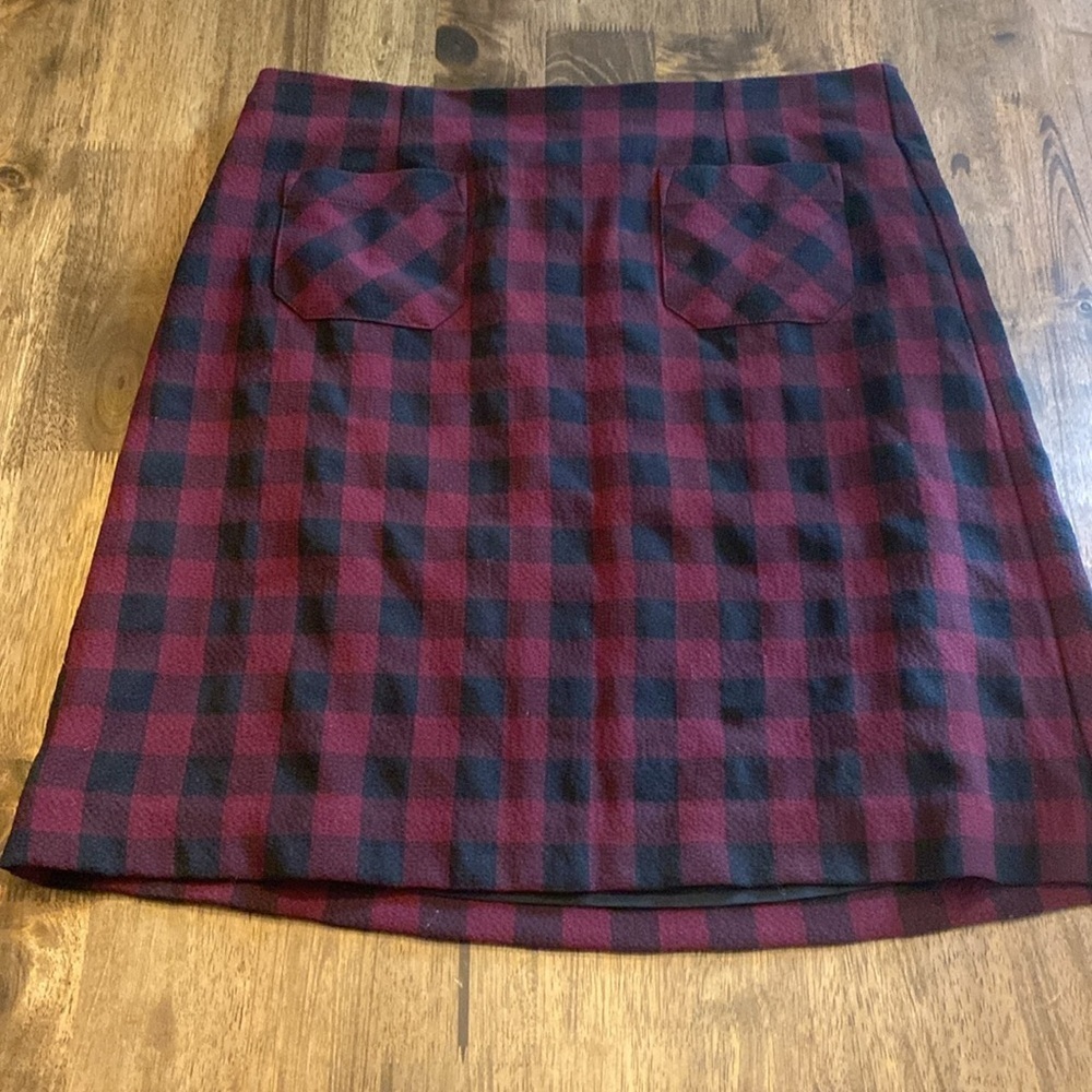 NWT J. Jill Red and Black Lined Buffalo Plaid Skirt. Pinot/black. Size MP. - Picture 8 of 16